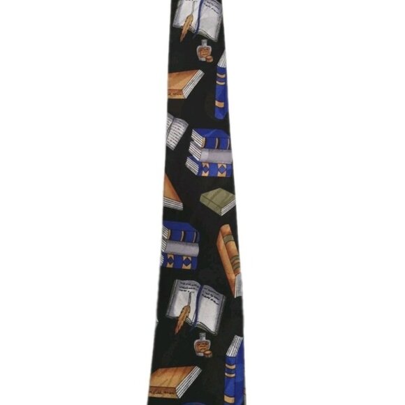 Vintage Steven Harris Shakespeare Tie Necktie, Navy Background, 100% Polyester - Picture 2 of 3
